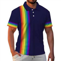 Rrongwn Gay Pride LGBT Regenbogen-Flaggenmuster Herren Poloshirts Kurzarm Feuchtigkeitstransport Mode Shirt Für Herren Button Down Polohemd Hawaii-Hemd Surf Strand T-Shirt von Rrongwn