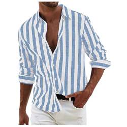 Rrongwn Gestreiftes Hemd Herren Langarm Freizeithemd Sommer Casual Regular Fit Sommer Langarmhemd Gestreifte Freizeithemden Baumwolle Shirt Regular Fit Strandhemd von Rrongwn