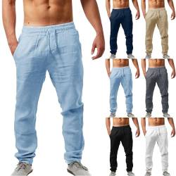 Rrongwn Herren Leinenhose Lang Leichte Freizeithose Sommerhose für Urlaub Strand Alltag Jogging Hose Einfarbig Übergrößen Bequeme Loose Hose Strandhose Baggy Palazzo Straight Leg Sporthose von Rrongwn