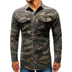 Rrongwn Jeans Hemden Für Herren Denim Camouflage Hemd Lang Vintage Hemd Langarm Outdoor-Bergsteigen Arbeitshemd Metalldruckknopf Hemd Ooutdoorwear von Rrongwn