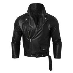 Rrongwn Motorrad Lederjacke Retro Chopper Rockerjacke Touring Motorradjacke Mit Original Biker Rüstung Leder Mit Rautensteppung - Motorrad Mit Original Biker Rüstung von Rrongwn