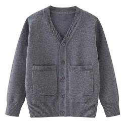 Rswnyirn Kinder Cardigan Jungen Baumwolle Strickjacke Pullover Baisc Uniform Jacke Casucl Oberteil in Grau Schwarz Dunkelgrau 134-140 von Rswnyirn