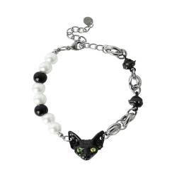 Ruarby Stilvolles und cooles schwarzes Katzen-Punk-Armband für Damen und Herren, Perlen-Armreif, Geschenk für Hip-Hop-Schmuck, Ornament von Ruarby