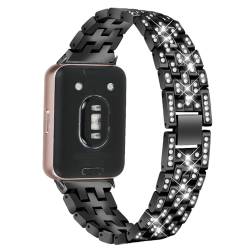 Kompatibel für Samsung Galaxy Fit 3 SM-R390 Armband, Frauen Bling Ersatzarmband für Galaxy Fit 3 R390 Armband, Diamant Strass Metallarmband (Schwarz) von RuenTech