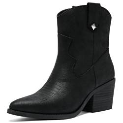 Ruiee Cowboystiefel für Damen, Westernstiefel, klassisch, lässig, bequem, niedriger mittlerer Absatz, kurze Stiefel für Damen., Schwarz Bmf 976, 40.5 EU von Ruiee