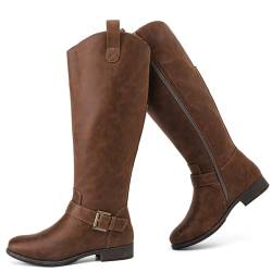 Ruiee Damen Slouchy Kniehohe Stiefel Spitz Zehen Reitstiefel Bequem und modisch für Herbst und Winter tragen für Frauen, Braun Mf 115, 38 EU von Ruiee