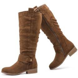 Ruiee Damen Slouchy Kniehohe Stiefel Spitz Zehen Reitstiefel Bequem und modisch für Herbst und Winter tragen für Frauen, Braun Mf 124, 42 EU von Ruiee