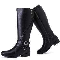 Ruiee Kniehohe Damenstiefel – stilvolle und bequeme runde Zehenpartie, flach, hoch, lässig, Reitstiefel mit seitlichem Reißverschluss für Herbst und Winter für Damen., BKPU123, 39 EU von Ruiee