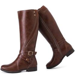 Ruiee Kniehohe Damenstiefel – stilvolle und bequeme runde Zehenpartie, flach, hoch, lässig, Reitstiefel mit seitlichem Reißverschluss für Herbst und Winter für Damen., Brpu123, 37 EU von Ruiee