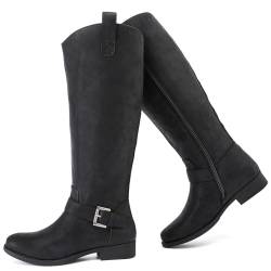 Ruiee Kniehohe Stiefel für Damen, mit spitzem Zehenbereich, bequem und modisch für Herbst und Winter., Schwarz Mf 115, 40.5 EU von Ruiee