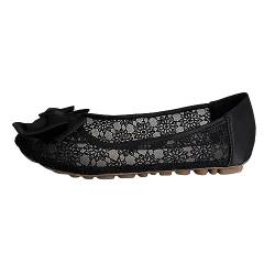 Ruiyete Ballerina Schuhe Damen Damen-Freizeitschuhe atmungsaktivem Mesh mit Schleifenverzierung und flachem Boden Flache Schuhe Ballerinas Damen (Black, 42) von Ruiyete