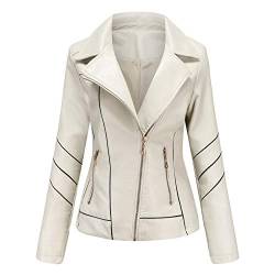 Rumity Damen Lederjacke - Modernen Biker-Look - Leder Jacke Tailliert mit Reverskragen Damen Kunstlederjacke Biker Damen-Jacke Damen Jacke Herbst Wintermantel Damen Wolle von Rumity