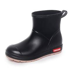 Rumkok Gummistiefel Regenstiefel Stiefeletten Damen, Protective Bequem Anti-Rutsch Reitstiefel, Mode Stiefeletten Damen Kurz Regenschuhe, Schwarz, 41EU von Rumkok