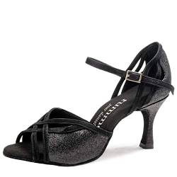 Rummos Damen Tanzschuhe Claire - Glitter/Nubuck Schwarz - Medium (Normal) - 6 cm Flare - EUR 39 von Rummos