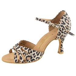 Rummos Damen Tanzschuhe R383 - Leder Leopard - Medium (Normal) - 6 cm Flare - EUR 36 von Rummos