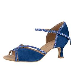 Rummos Damen Tanzschuhe R550 - Nubuck/Leder Indico Blue - Medium (Normal) - 5 cm Flare - EUR 39 von Rummos