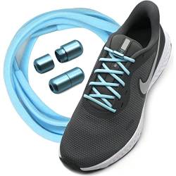 Run out sports Elastische Schnürsenkel ohne binden mit Metallkapseln rund Schuhbänder mit Schnellverschluss bunt Kinder Erwachsene (Light Blue) von Run out sports