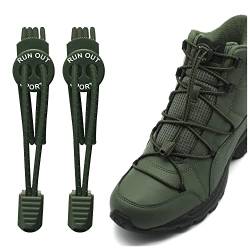 Run out sports elastische Schnürsenkel für Stiefel ohne binden 180cm Schuhbänder reflektierend Schnellverschluss für Kinder Erwachsene (oliv) von Run out sports