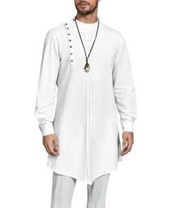 Runcati Herren Baumwolle Kaftan Langarm Oversized Gewand Casual Knopf Muslim Hemd Weiß Mittel von Runcati