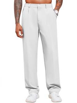 Runcati Herren Chino Hose Lockere Freizeithose Elegante Anzughose Stilvolle Stoffhose Männer Hosen für Business, Weiß L von Runcati