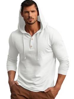 Runcati Herren Kapuzenpullover Langarm Kordelzug Leichte Kapuze Henley Shirts Hoodies Oversized Pullover Sweatshirt Weiß Mittel von Runcati