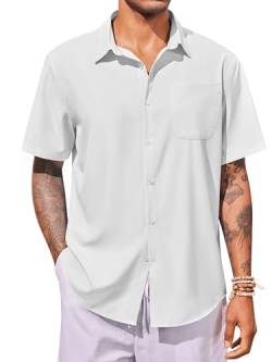 Runcati Herren Kurzarm Hemd Button Down Hemden Sommer Freizeithemden Strand Shirt mit Tasche Weiß XX-Groß von Runcati