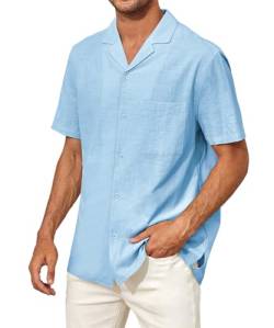 Runcati Herren Kurzarm Kuba Sommerhemd Baumwolle Strand Shirts Freizeithemd Lässig Regular Fit Männer Tops, Blau, M von Runcati