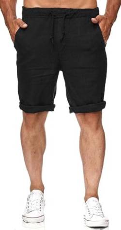 Runcati Herren Leinen Shorts Bermuda Kurz Hose Leicht Sommershorts Gummizug Freizeithose mit 2 Taschen Schwarz L von Runcati