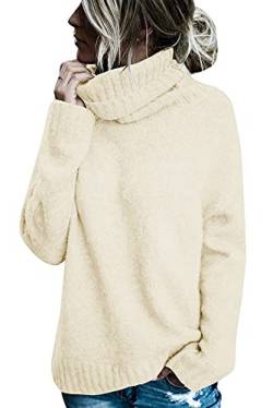 Runcati Pullover Damen Rollkragen Strickpullover Langarm Einfarbig Casual Loose Winter Warm Sweater,Weiß,M von Runcati