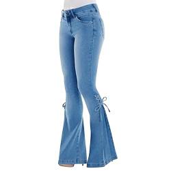 Runstarshow Damen Schlagjeans Damen Jeans Hohe Taille Schlaghose für Frauen Bell Bottom Jeans Weites Bein Hose Damen Bootcut Jeans Stretch Elegant mit Trägern für Größe 34-48, dunkelblau, 38-40 von Runstarshow