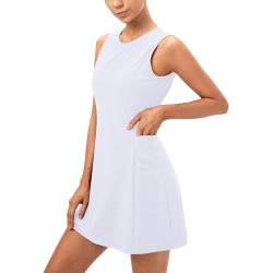 Ruowuhen Damen Tenniskleid mit Hose Ärmellos Golfkleid Sportkleider Trainingskleider Mini Kleid mit Taschen Weiß M von Ruowuhen