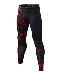 Ruowuhen Kompressionshose Herren Lange Laufhose Männer Sport Leggings Atmungsaktiv Funktionsunterhose Tights Unterhose Schwarz Rot L von Ruowuhen