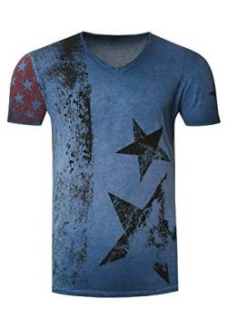 Herren T-Shirt USA Stars and Stripes V-Neck Regular Fit Rundhals Verwaschen S M L XL XXL 3XL 236, Größe S-3XL:M, Farbe:Blau von Rusty Neal