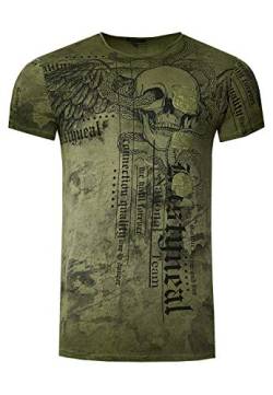 Herren T-Shirt Verwaschen Rundhals All Over Print Skull Snake Shirt S M L XL XXL 3XL 266, Farbe:Khaki, Größe S-3XL:3XL von Rusty Neal