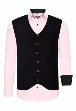 Rusty Neal Herren-Hemd-Weste 2er Set Premium Slim Fit Langarm Stretch Kontrast Hemd mit Weste Business-Hemden Freizeithemd 44_412, Größe:6XL, Farbe:Rosa von Rusty Neal