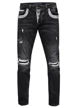 Rusty Neal Jeanshose Herren Jeans Straight Fit Stretch Streetwear 'YOKOTE' Jeans-Hose Stone-Washed Strech Denim Kontrast Destroyed 240, Farbe:Black Used, Größe Jeans L32:36W / 32L von Rusty Neal