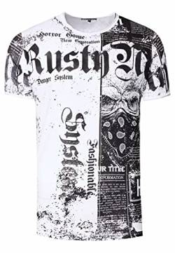 T-Shirt Verwaschen S M L XL XXL 3XL Used-Look All-Over-Print American-Skull Westside-Gang-Banger Shirt Rundhals Kontrast Stretch 295, Farbe:Weiß, Größe S-3XL:3XL von Rusty Neal