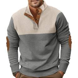 Ryehack Sweatshirt Herren Cord Pullover Langarm Casual Henley Tshirt Sweater Leichter mit Knopfleiste S-3XL von Ryehack