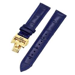 SAAWEE 19mm 20mm 22mm doppelseitige Rindsleder-Uhrenarmbänder für Vacheron VC Uhrenarmband Constantin für Männer und Frauen Rindslederarmbänder(Blue Golden clasp,19mm) von SAAWEE