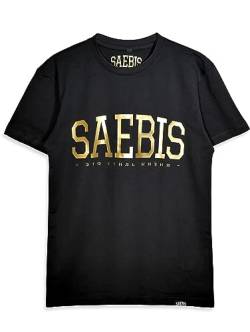 SAEBIS Lifestyle Herren T-Shirt - 100% Baumwolle - schwarz/weiß (Gold, XXXL) von SAEBIS