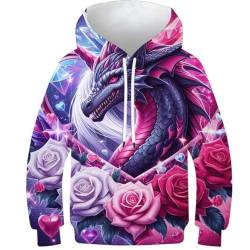 SAFGTXHTR Kinder Drachen Hoodie 3D Lustig GedrucKt Lovely Kapuzenpullover Langarm Pullover Lovely Hoodies Leichte Sweatshirt Für Jungen Mädchen Mit Kängurutasche Alter 6-15 von SAFGTXHTR