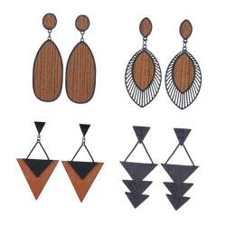 SAFIGLE 4 Paare Übertriebene Holzohrringe Dangle-Ohrringe Ethno-Ohrringe Ethnic earrings Ethnische Ohrringe Afrikanische Ohrringe Ohranhänger aus Holz ethnische Holzohrringe hölzern von SAFIGLE