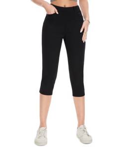 SAFORT Caprihose Damen Sommer 3/4 Capri Leggings Schmales Bein mit Taschen Sporthose für Yoga Gym,Schwarz,XL von SAFORT