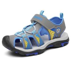 SAGUARO Jungen Sandalen mit Geschlossene Zehe Mädchen Sommer Trekkingsandalen Atmungsaktiv Rutschfest Kinder Sanldalen für Outdoor Sport Grau 35 EU von SAGUARO