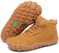 SAGUARO Kinder Winter Barfußschuhe Mädchen Jungen Winterschuhe Warm Gefüttert Winterstiefel Leicht Rutschfest Winterboots für Wandern & Trekking, Will Ⅰ, Braun, 35 EU von SAGUARO