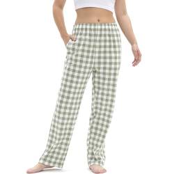 SAMGU Pyjamahose Schlafanzughosen für Damen, Baumwolle Schlafhosen, Weich und bequem Gedruckt Lounge-Hosen Freizeitkleidung Pajama Pants Women Grün von SAMGU