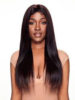 SANCOLYN Human Hair Wigs for Women 4 * 4 Lace Front 150 Density Long Straight Human Hair Wig for Cocktail Party，Farbe：Black 150density 4 * 4/Größen：20 inch von SANCOLYN