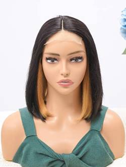 SANCOLYN Human Lace Wigs 4 * 1 T-Part Lace Straight Synthetic Wig Human Hair Wig for Black Women ，Farbe：150Density 4 * 1/Größen：10 Inch von SANCOLYN