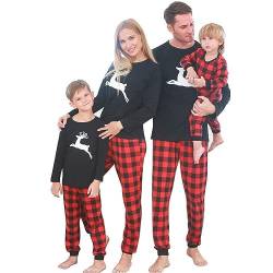 SANMIO Weihnachten Familie Outfit Set Matching Lange Ärmel Bluse + Plaid Lange Hosen Pyjama Set Xmas Schwarz-plaid (für Kind) 10-11 Jahre von SANMIO