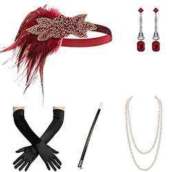 SANRLO Stirnbänder, Haar-Accessoires für Damen, Vintage-Stil, 1920er-Jahre, Flapper Gatsby, Kostümzubehör-Set, Feder-Stirnband, Halskette, Ohrringe für 20er-Jahre Cocktail-Party von SANRLO